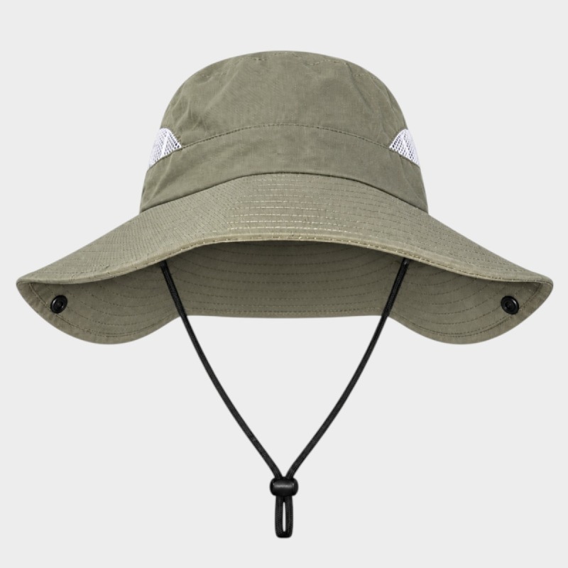 Olive Green Wide Brim Sun Hat with Neck Flap & Mesh Ventilation
