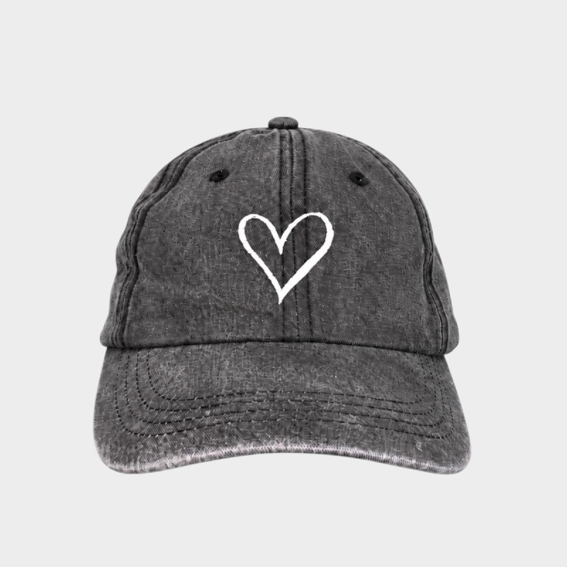 Washed Grey Cap with Heart Embroidery