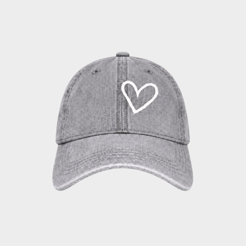 Grey Washed Ponytail Cap with Heart Embroidery