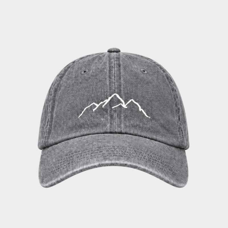 Grey Washed Ponytail Cap with Mountain Embroidery