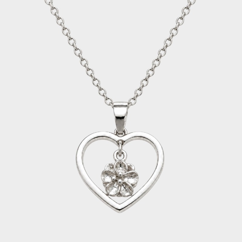 Silver Heart & Flower Charm Necklace