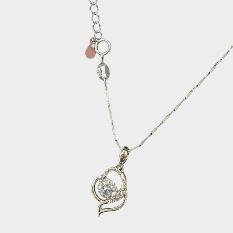 Silver Heart Crystal Pendant Necklace 925 silver
