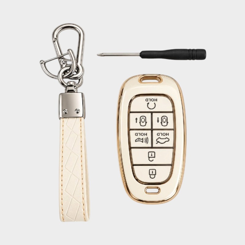 Hyundai Key Fob Cover Case with Keychain – White & Gold