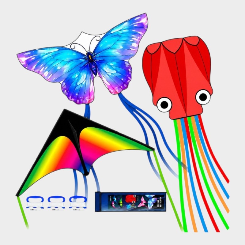 Gftre 3-in-1 Kite Set – Butterfly, Octopus & Rainbow Delta