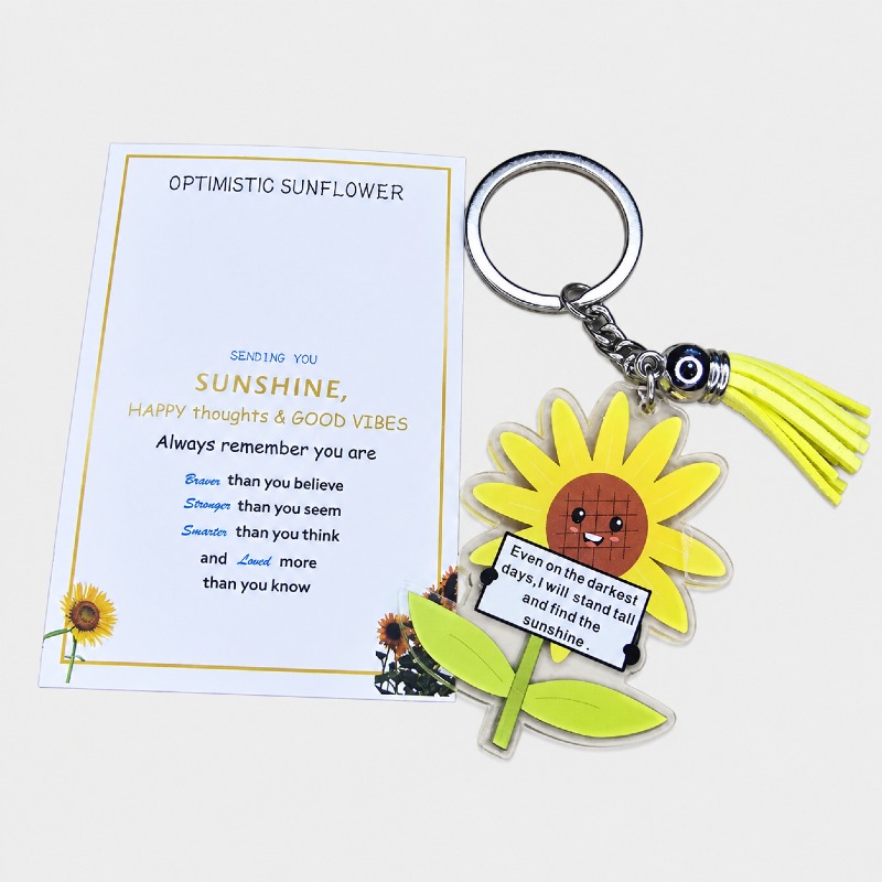 Optimistic Sunflower Keyring – Inspirational Gift with Message Card photo 2